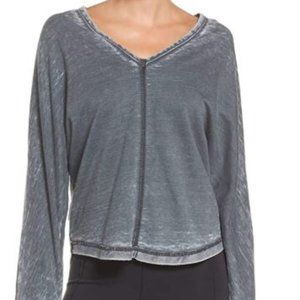 Free People Graphic V-Neck Sweatshirt Gray Small